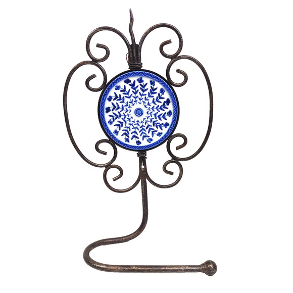 VTG Silver Metal and Ceramic Relief Hand Towel Holder Scrolled Hanging 12" Tall - Picture 1 of 7